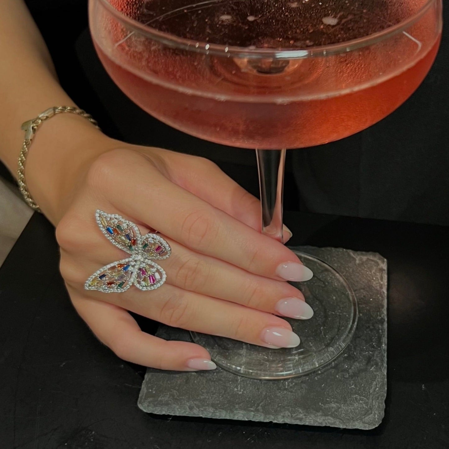 Rainbow butterfly ring