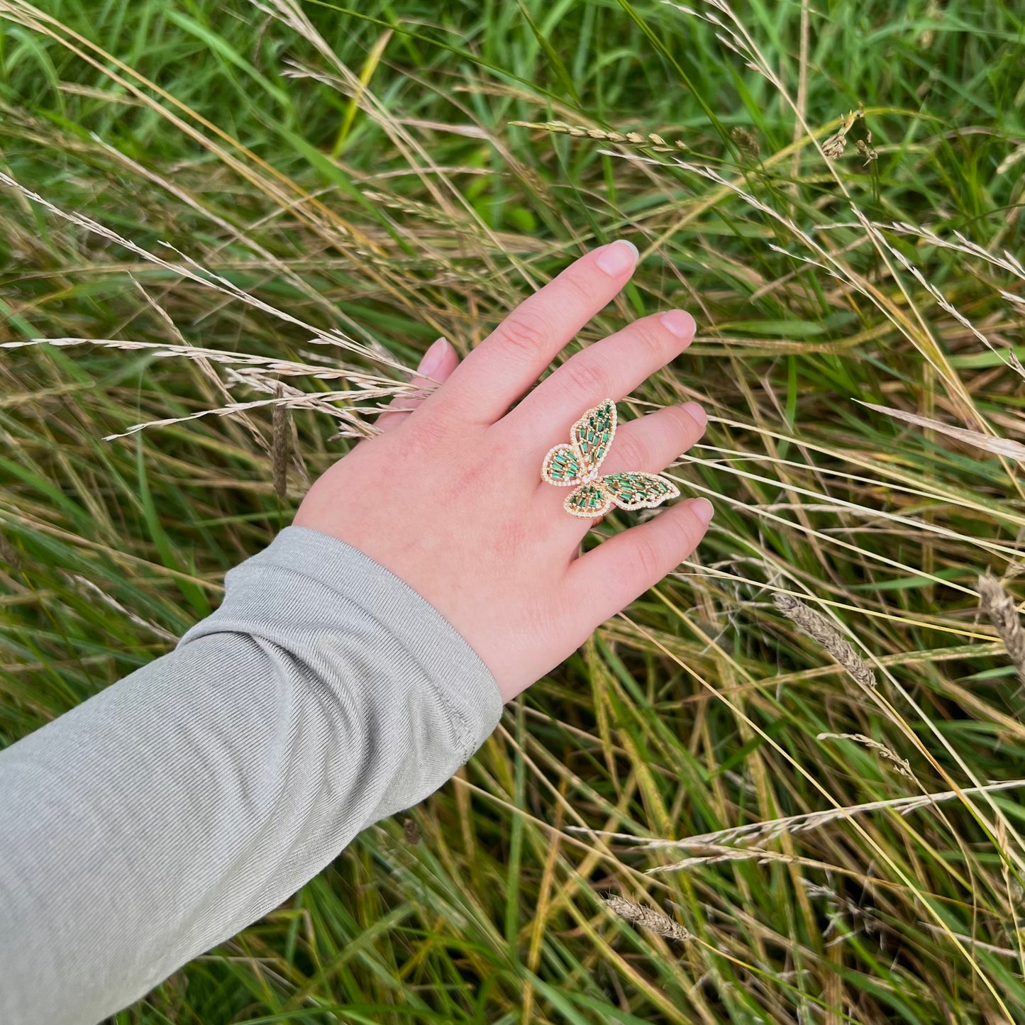 Emerald butterfly ring