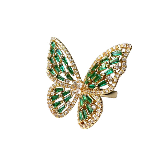 Emerald butterfly ring