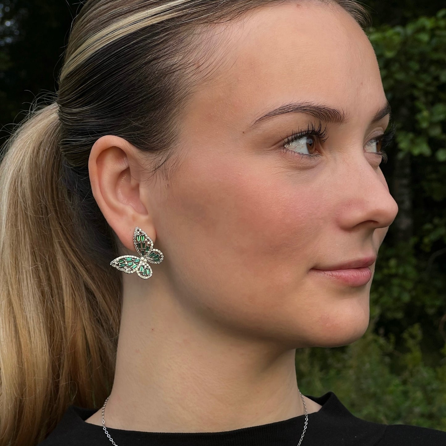 Emerald butterfly earrings
