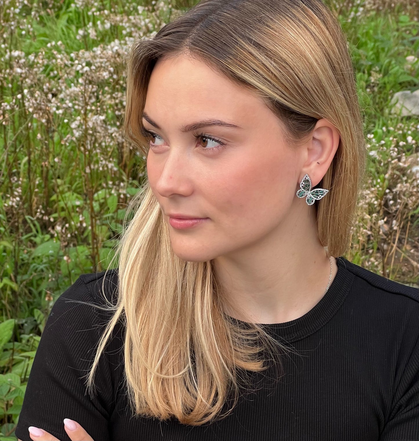 Emerald butterfly earrings