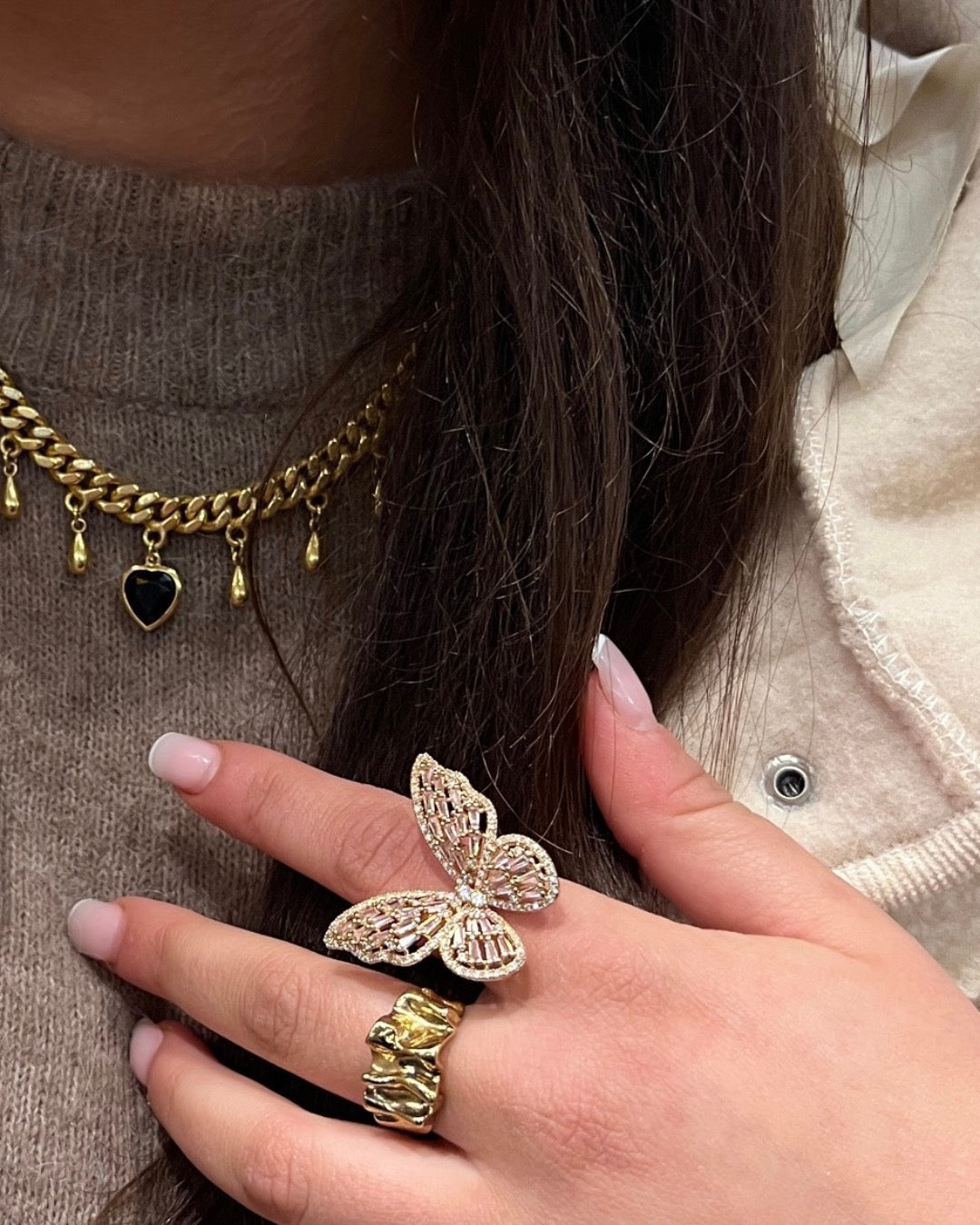 Pink butterfly ring